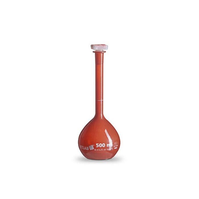 BrandTech Scientific V672950 Lightshield Volumetric Flask, 50mL, 12/21 stopper