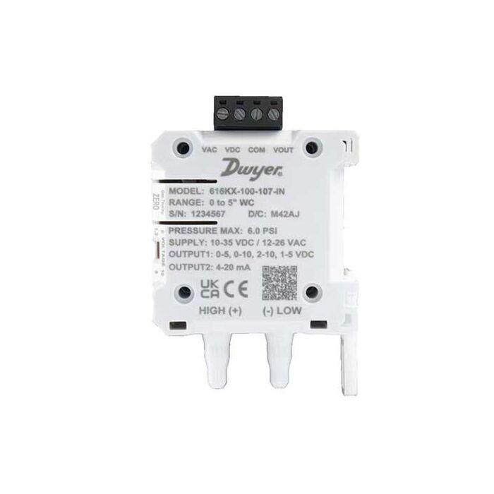 Dwyer Instruments 616KX-200-108-IN Differential pressure transmitter, 2% FSO, 0 to 10" w.c., Unidirectional