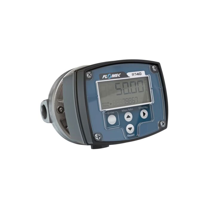 FLOMEC OM015S001-826R7G 1/2" Oval Gear Stainless Steel NPT Flow Meter, RT40 Transmitter with Built-In Digital Display