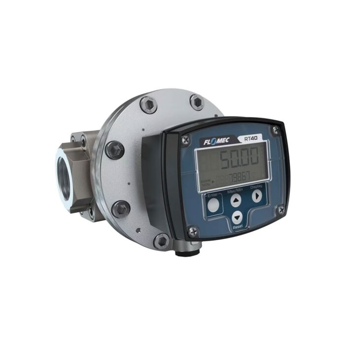 FLOMEC OM040A001-826R7G 1-1/2" Oval Gear Aluminum NPT Flow Meter, RT40 Transmitter with Built-In Digital Display