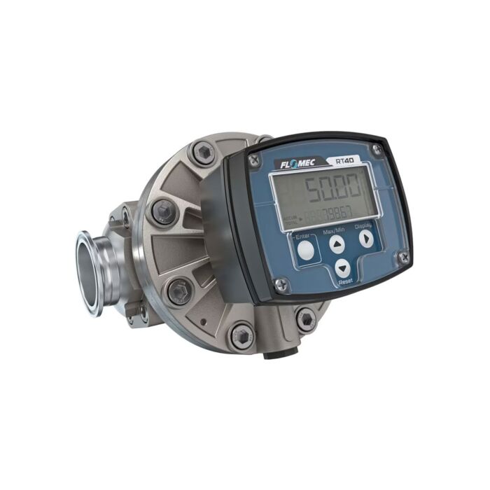 FLOMEC OM040S001-836R7G 1-1/2" Oval Gear Stainless Steel Tri-Clamp Flow Meter, RT40 Transmitter with Built-In Digital Display