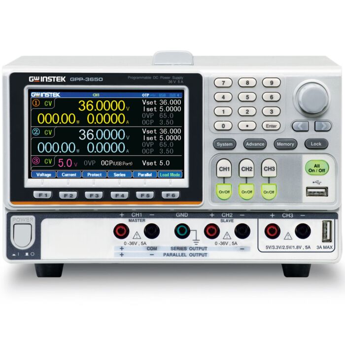 GW Instek GPP-3650 385W 3 Channel (36V/5A*2) DC Power Supply, RS-232/USB/LAN