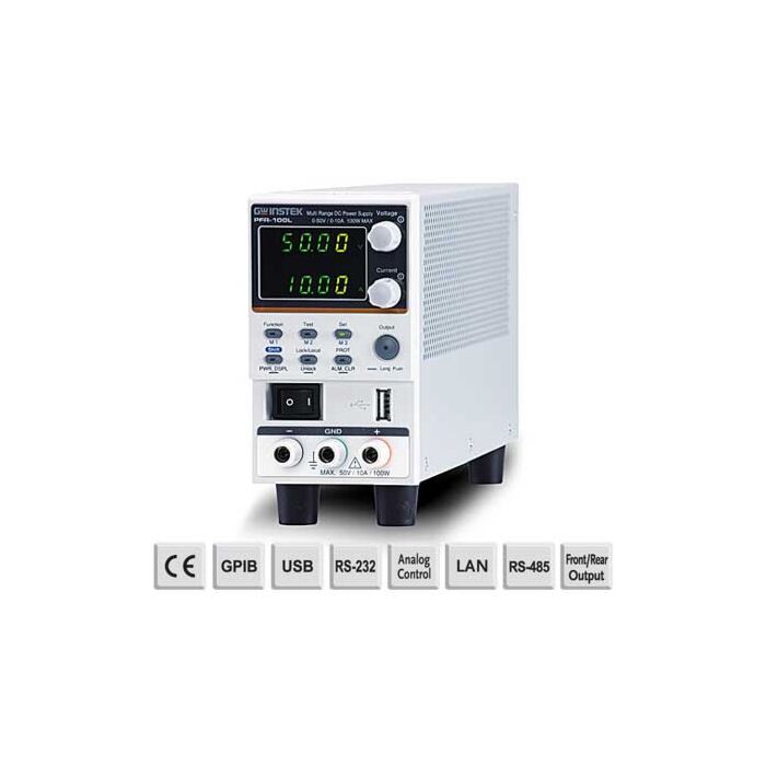 GW Instek PFR-100LGL Multi-Range Power Supply, GPIB/LAN (0-50V/0-10A/100W) Fanless