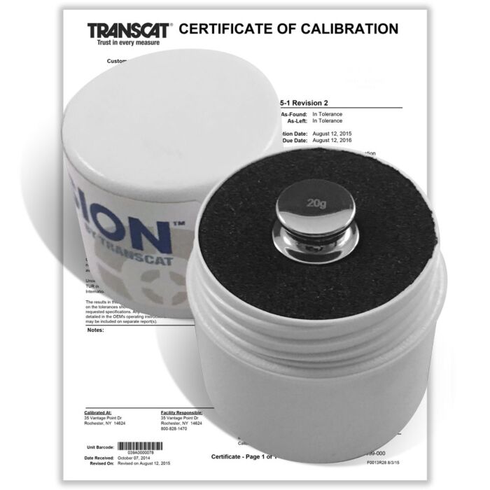 PROCISION 20g Weight, 304 SS, OIML F1 Accuracy +/- 0.25 mg, with Calibration Certificate