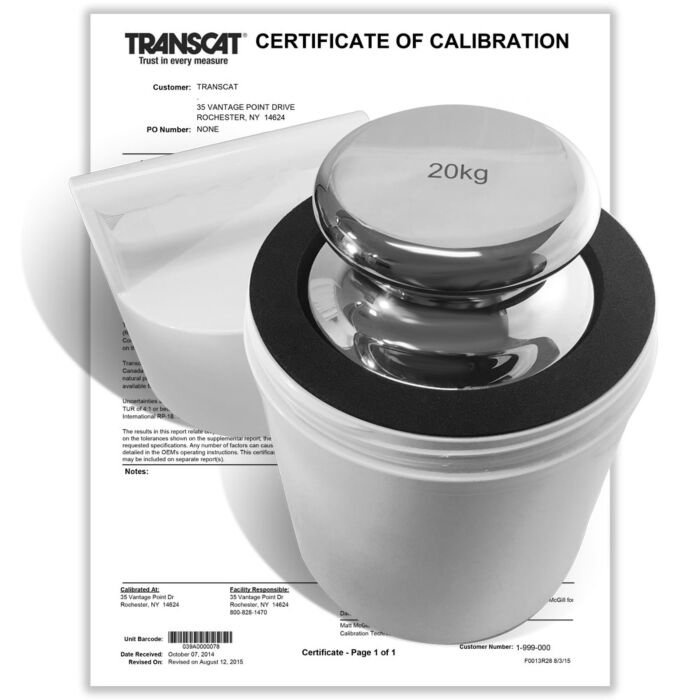 PROCISION 20kg Weight, 304 SS, OIML F1 Accuracy +/- 100 mg, with Calibration Certificate