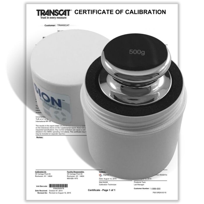 PROCISION 500g Weight, 316L SS, OIML F1 Accuracy +/- 2.5 mg, with Calibration Certificate