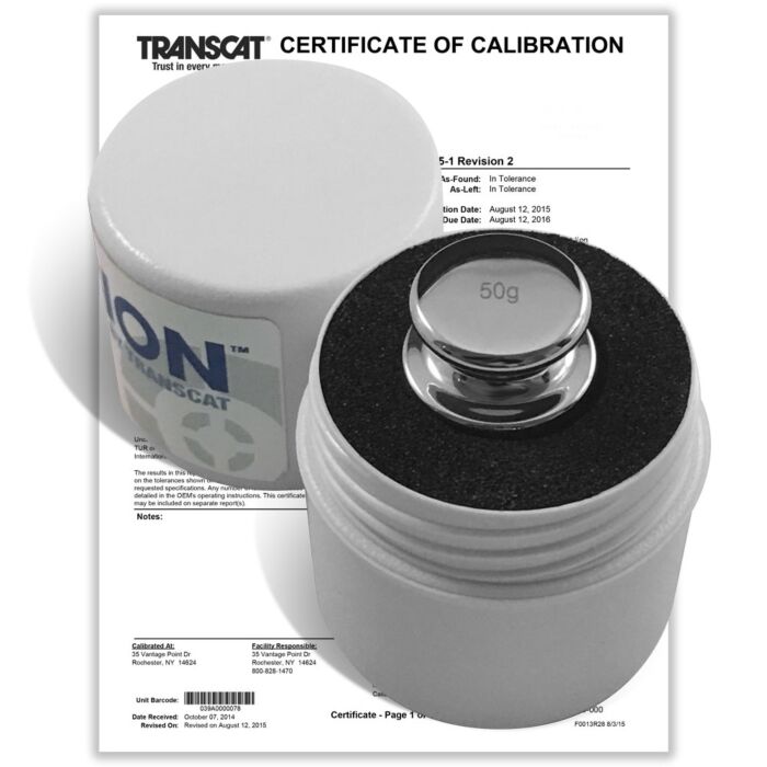 PROCISION 50g Weight, 316L SS, OIML F1 Accuracy +/- 0.3 mg, with Calibration Certificate