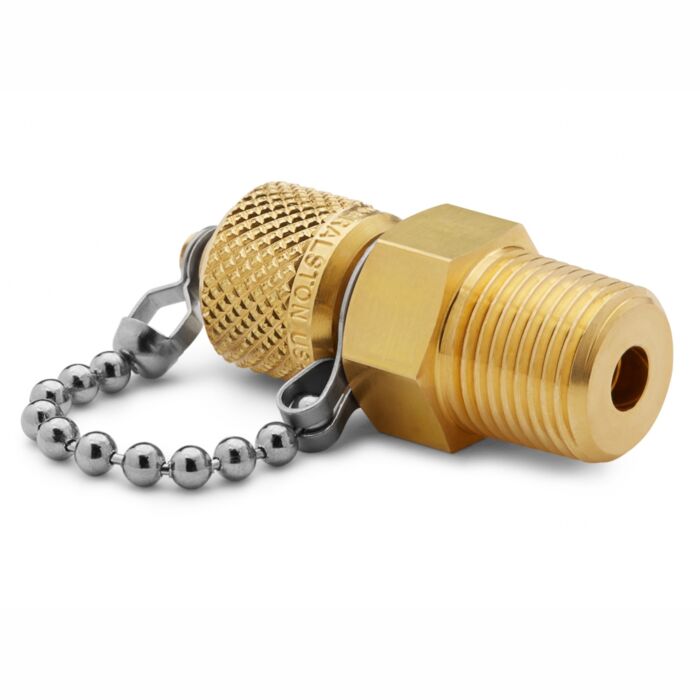 Ralston Instruments QTFT-3MB0 3/8" Male NPTxMale Quick-test, no Check-valve with Cap & Chain, Brass Adapter