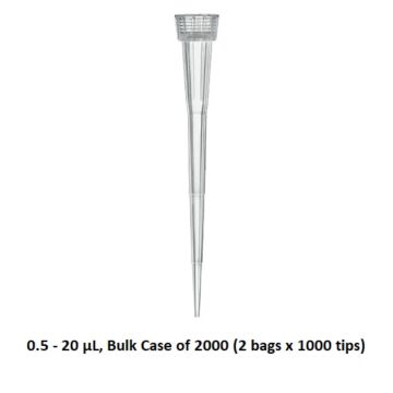 BrandTech Scientific Pipette tips, 0.5-20uL, graduated, Bulk, Pack of 1000