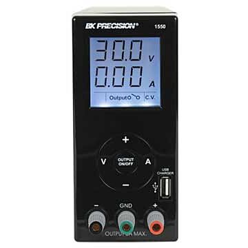 BK Precision 1550BK DC Power Supply with USB Charger Output 1-36V, 0-3A