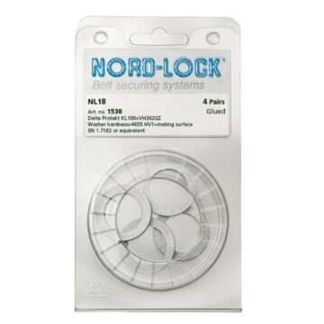 NORD-LOCK NL18 Wedge Locking Washers, M18, ID 0.77", OD 1.14", 100prs/bx