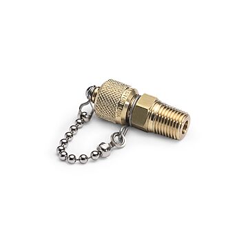 Ralston Instruments QTFT-2MB1-RT 1/4" M BSPT x M Quick-test, with check valve, cap and chain, Brass Adapter