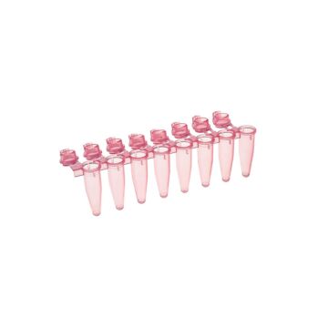 Simport 8 x 0.2ml attached flat cap - red, 125/pack
