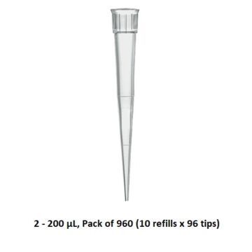 BrandTech Scientific Pipette tips, 2-200uL, graduated, tip-refills, 960/pk