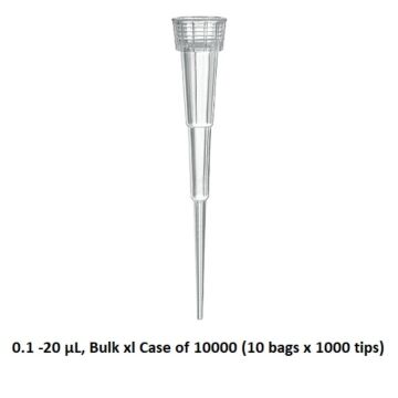 BrandTech Scientific Pipette tips, 0.1-20uL nano-cap, Bulk xl, 1000/pack