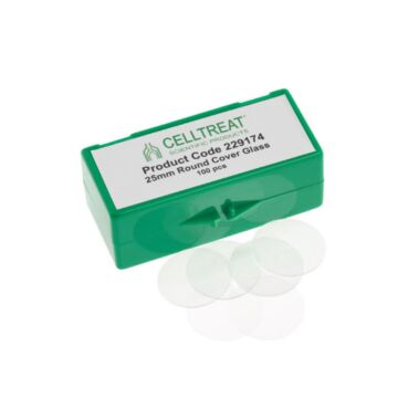CellTreat 25mm Round Cover Glass, Fits 6 Well Plate, Sterile, 100/pack