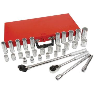 URREA 54214A 1/2" Drive Chrome Socket Set, 31-Piece