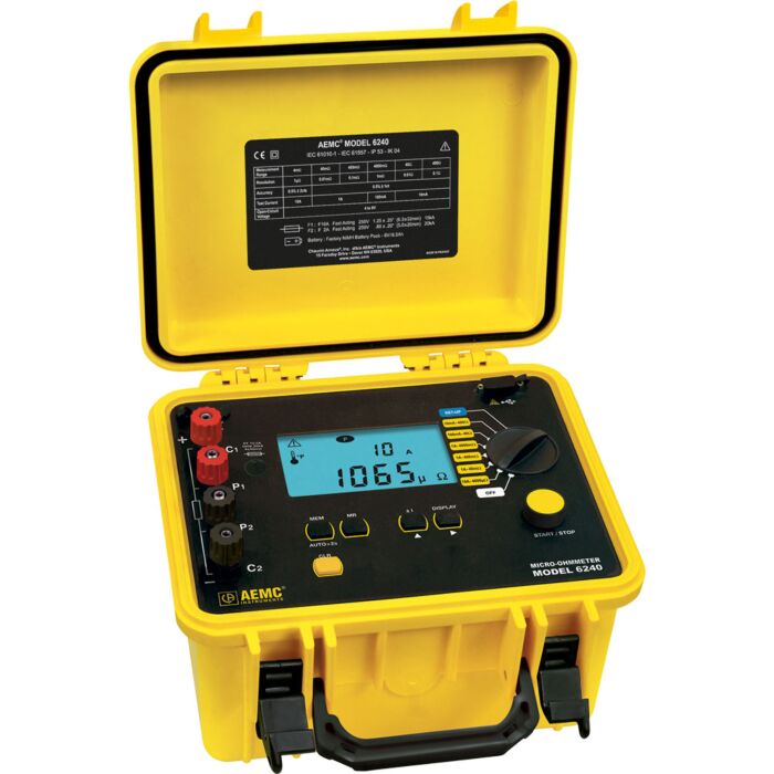 AEMC 6240 Micro-Ohmmeter with 10A Kelvin Clips