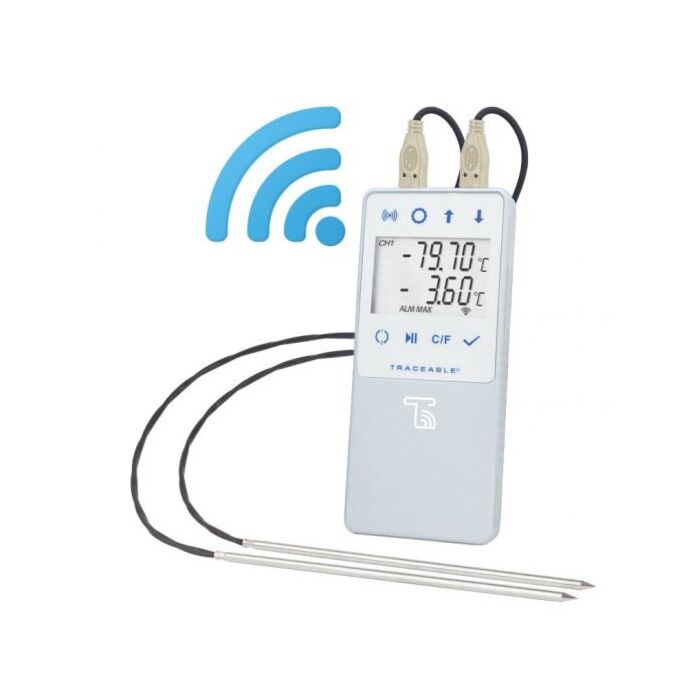 Control Company 6511 Wi-Fi Datalogging Rh/Temp Thermometer, 2 platinum probes