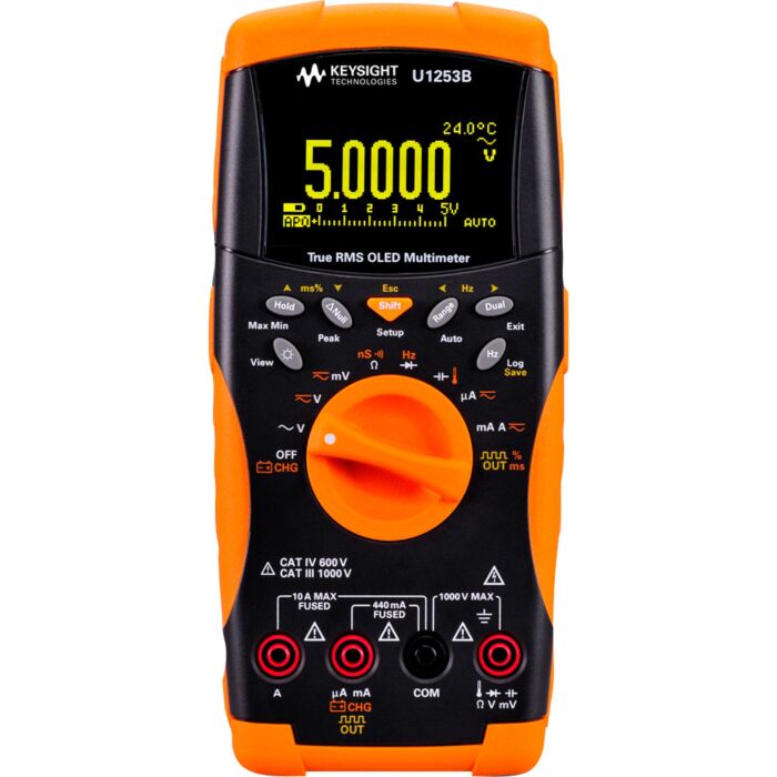 Keysight U1253B Handheld Digital Multimeter, 4.5 Digit, Orange