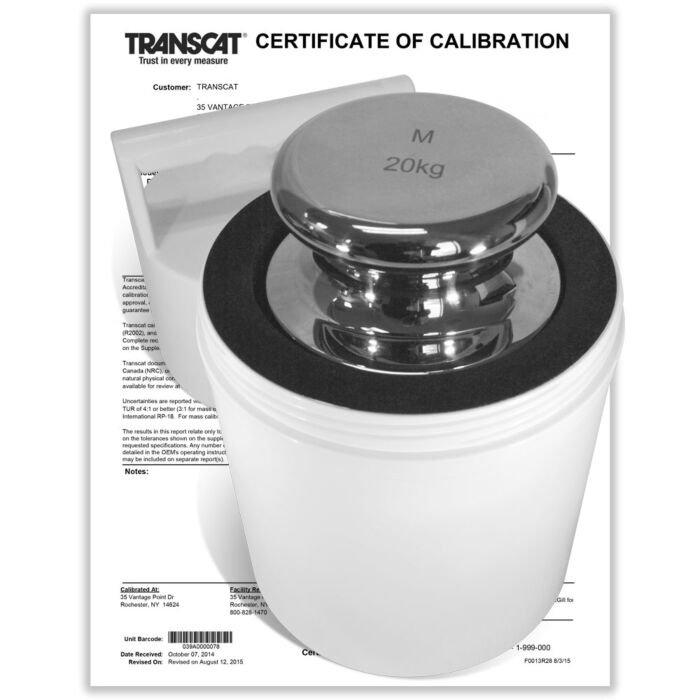 PROCISION 11124214 20kg Weight, 304 Stainless Steel, OIML M1 Accuracy with Calibration Certificate +/- 1000 mg