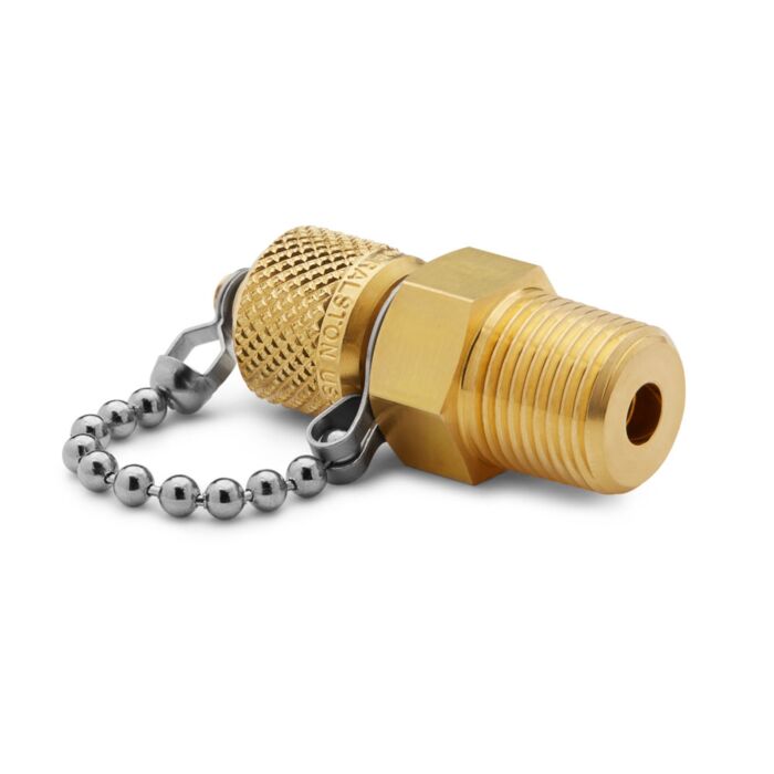 Ralston Instruments QTFT-3MB1 3/8" NPTM x QT Male with Check valve Cap & Chain, Brass Adapter