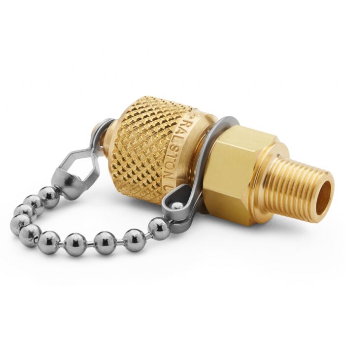Ralston Instruments QTFT-2MB0 1/4" Male NPT x Male Quick-test, no Check-valve with Cap & Chain, Brass Adapter