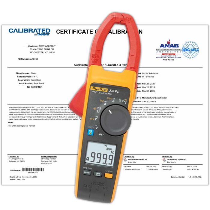 Calibration Service for Your Fluke 376 FC 1000A AC/DC Trms wireless clamp