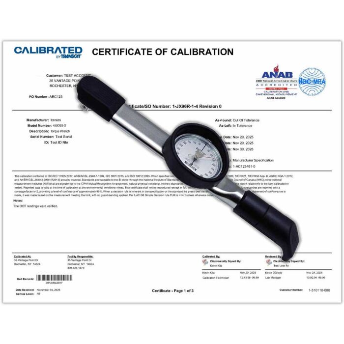 Calibration Service for Your Tohnichi 450DB3-S Dial Indicating Torque Wrench