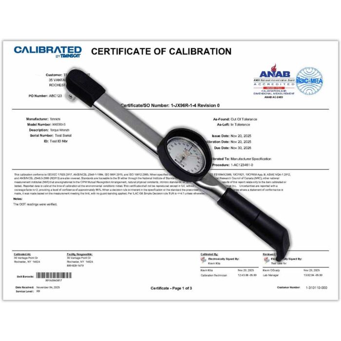 Calibration Service for Your Tohnichi 900DB3-S Dial Indicating Torque Wrench