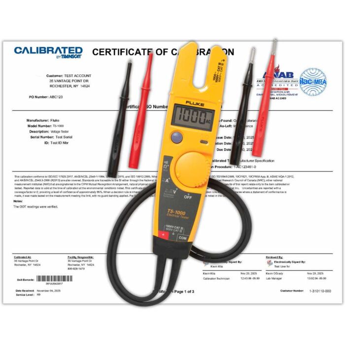 Calibration Service for Your Fluke T5-1000 Voltage, Continuity & Current Tester, 1000V