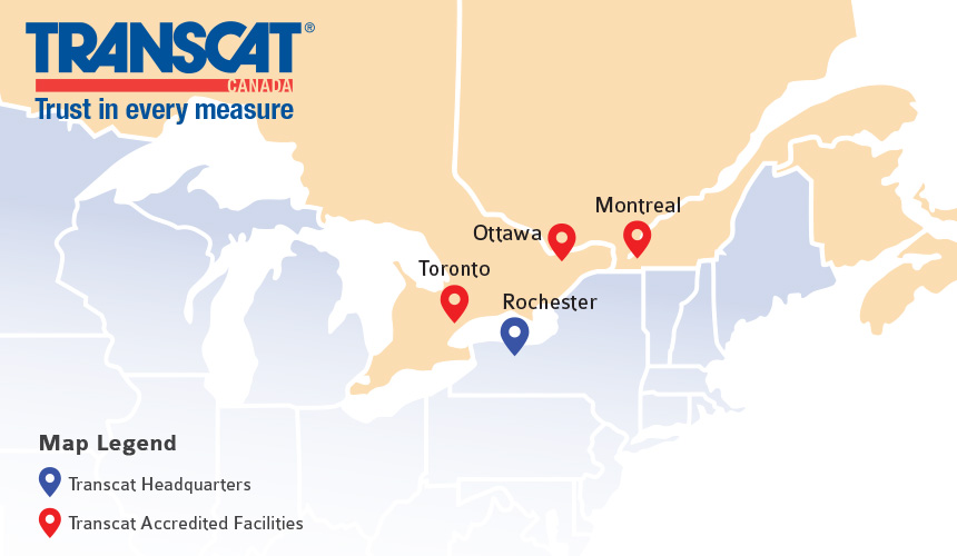 Transcat Canada Calibration Lab Locations Map